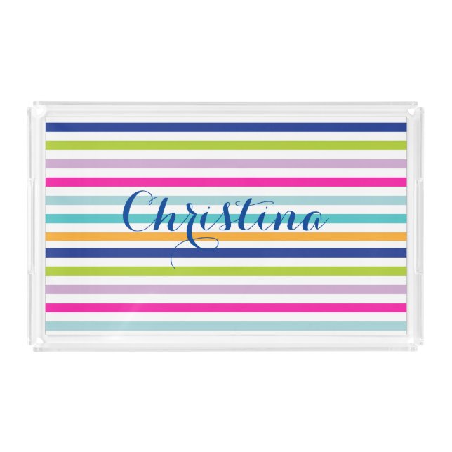 Colorful Stripes - Blue, Orange, Pink, Green Acrylic Tray (Front)