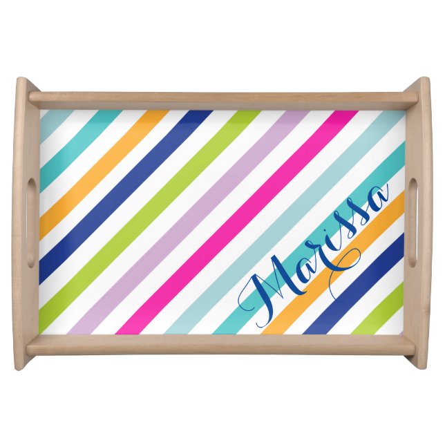 Colorful Stripes - Blue, Orange, Pink, Green Serving Tray (Front)