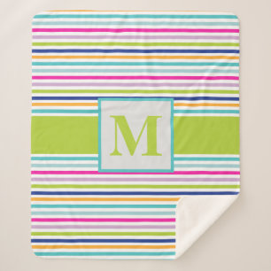 Colorful Stripes - Blue, Orange, Pink, Green, Teal Sherpa Blanket