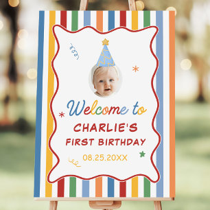 Colorful Stripes Boy 1st Birthday Photo Welcome Foam Board