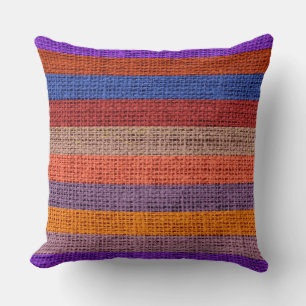 Colorful Stripes Burlap Linen Rustic Jute #9 Throw Pillow