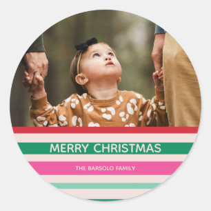 Colorful Stripes Christmas Photo Sticker