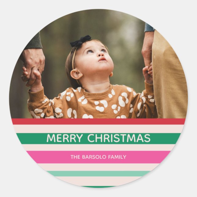 Colorful Stripes Christmas Photo Sticker (Front)