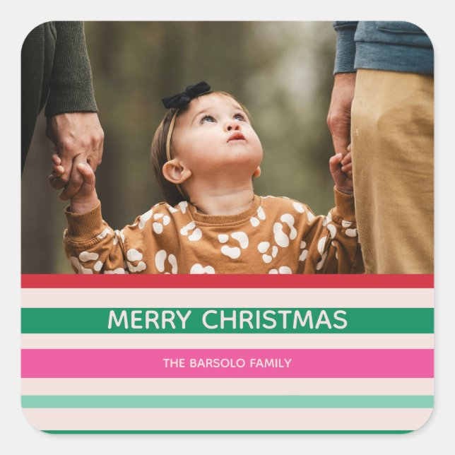 Colorful Stripes Christmas Photo Sticker (Front)