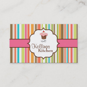 Colorful Stripes Cup Cake Bakery Business Card