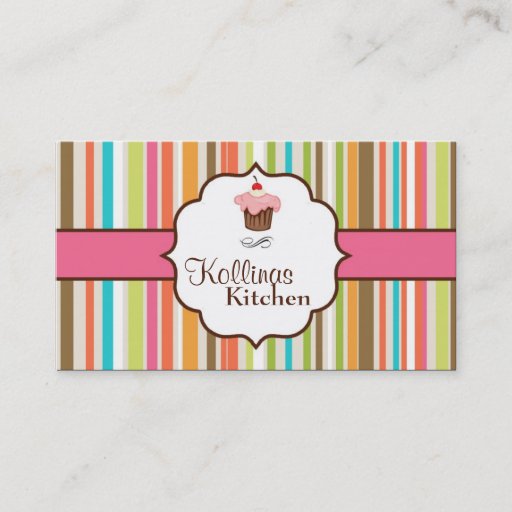 Customizable Colorful Stripes Cup Cake Bakery Business Card