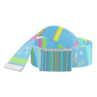 Colorful Stripes Cust. BG Turqoise & Daisies Belt