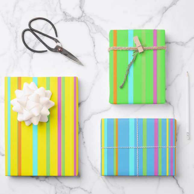 Colorful Stripes Cust. BG Wrapping Paper Sheets (Front)