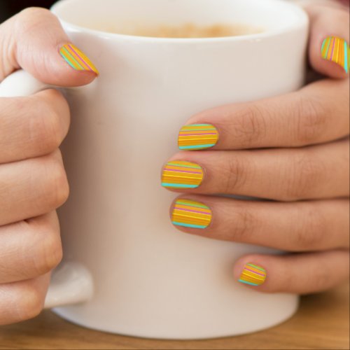 Colorful Stripes Cust Orange Nail Art Decals
