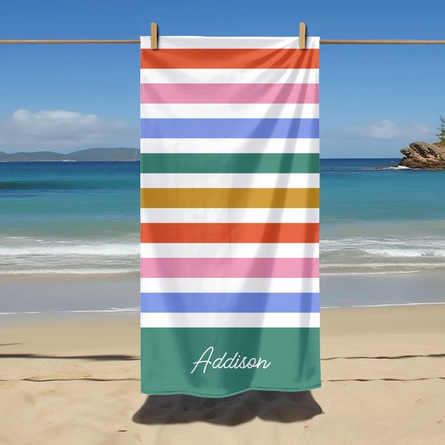 Colorful Stripes Custom Name Beach Towel (Creator Uploaded)