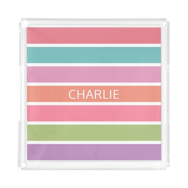 Colorful Stripes custom name serving trays (Front)