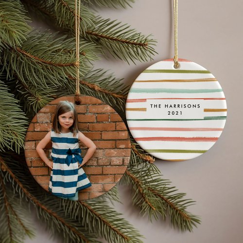 Colorful Stripes Custom Photo Ceramic Ornament