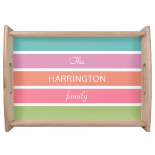 Colorful Stripes custom text serving trays