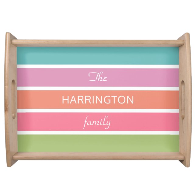 Colorful Stripes custom text serving trays (Front)