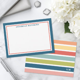 Colorful Stripes Cute Monogram Note Card