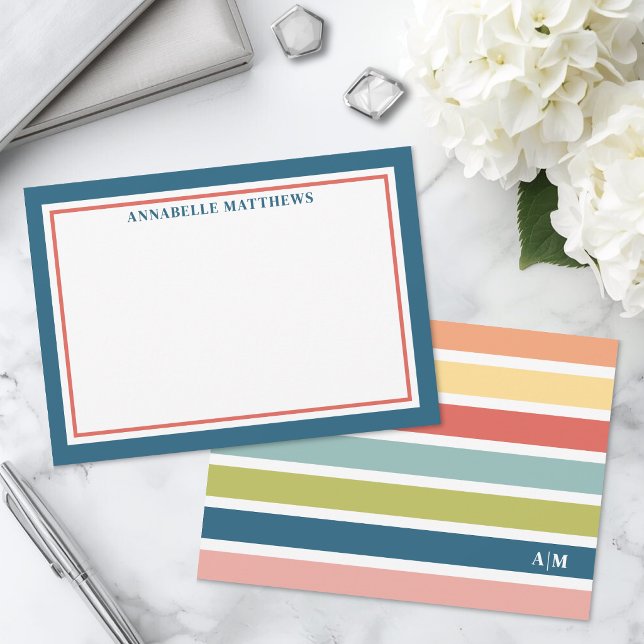 Colorful Stripes Cute Monogram Note Card (Colorful Stripes Cute Monogram Note Card)