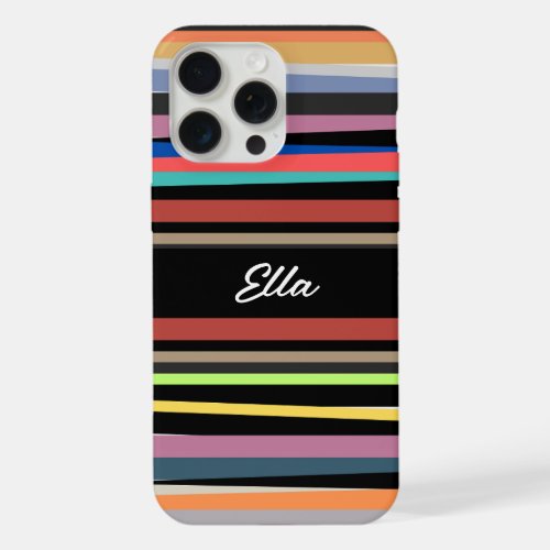 Colorful Stripes Design With Name iPhone 15 Pro Max Case