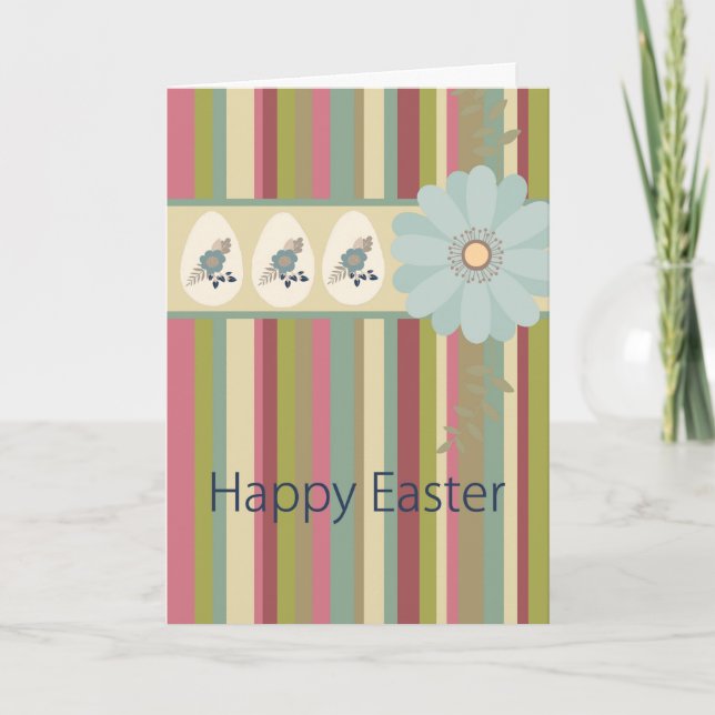 Colorful Stripes & Flowers Easter Card (Front)