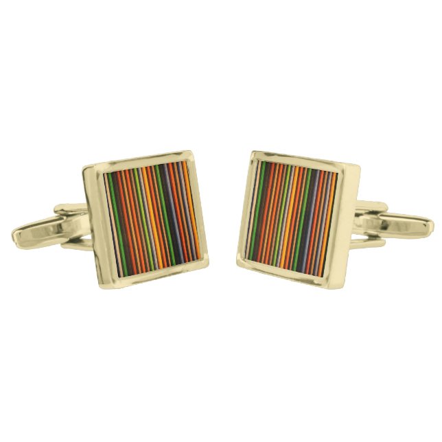 Colorful Stripes Gold Cufflinks (Angled)