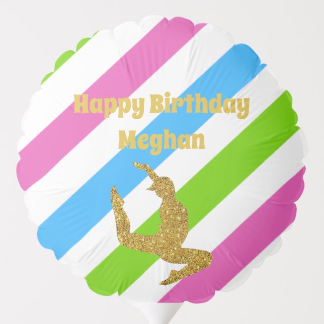 Colorful Stripes Gold Gymnastics White Birthday  Balloon (Back)
