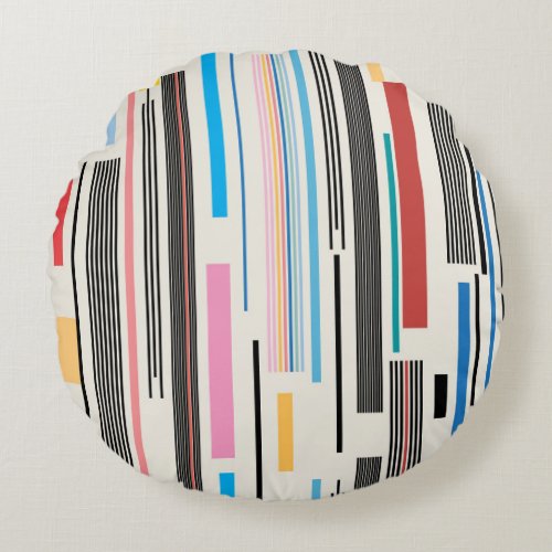 Colorful Stripes Graphic Pattern Mix Round Pillow