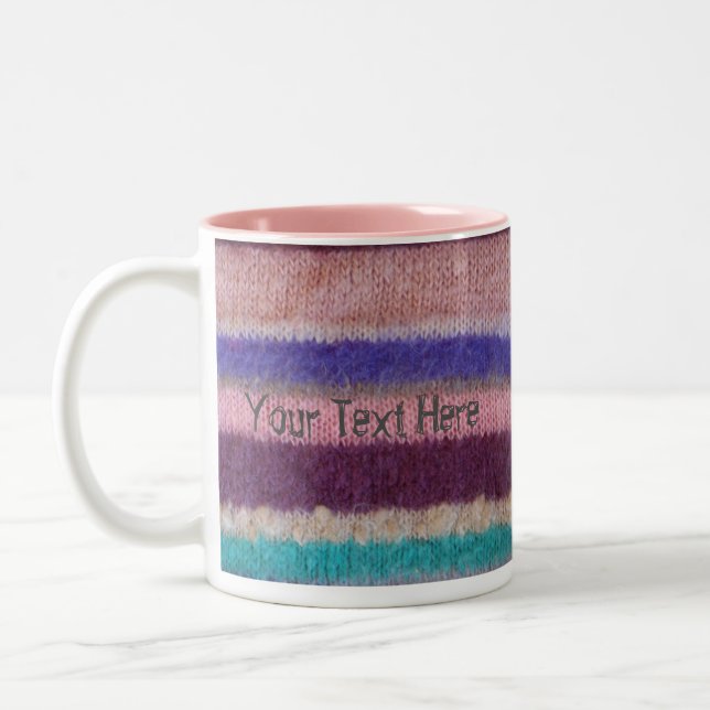 colorful stripes hand knitted pattern Two-Tone coffee mug (Left)