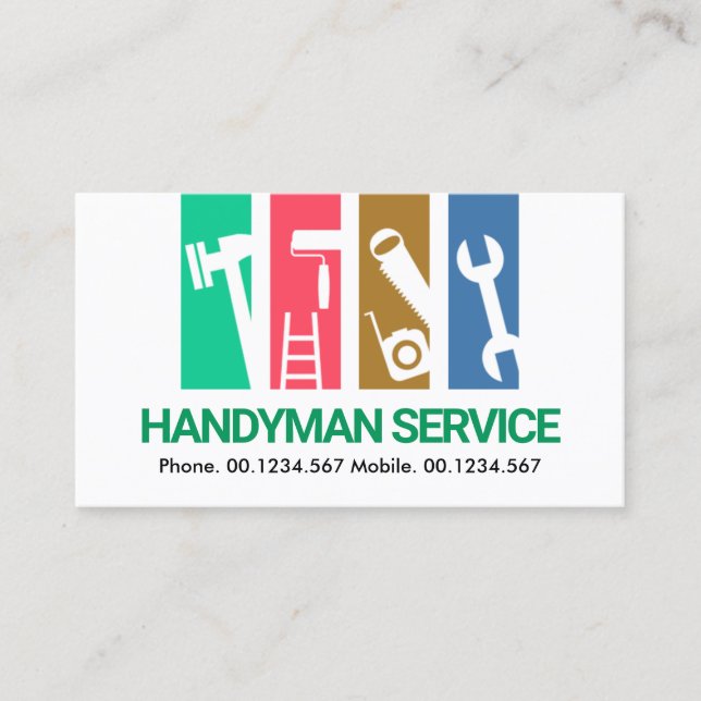 Colorful Stripes Handyman Tools General Contractor Business Card (Front)