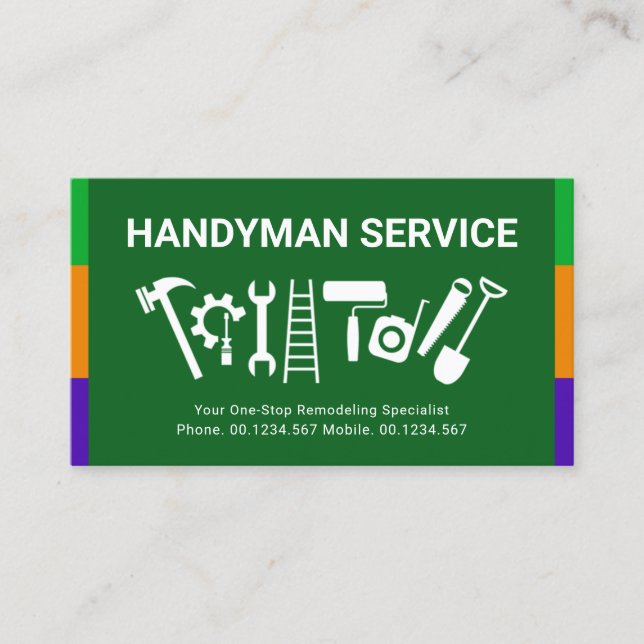 Colorful Stripes Handyman Tools Home Renovation Business Card (Front)