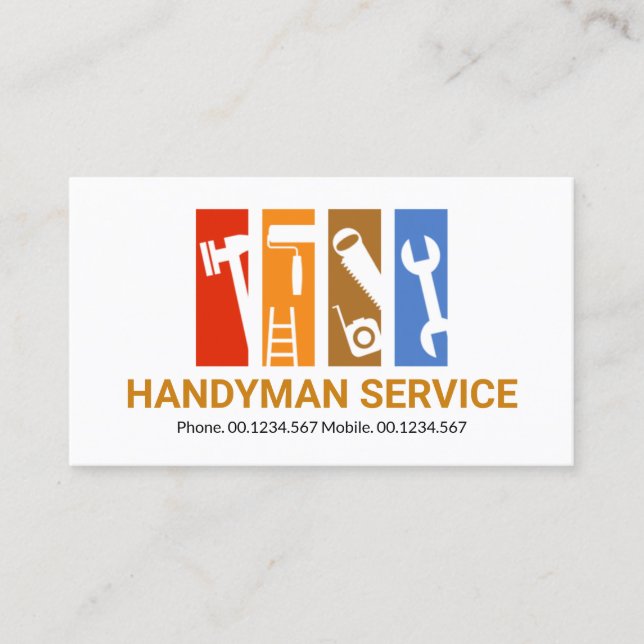 Colorful Stripes Handyman Tools Remodeling  Business Card (Front)