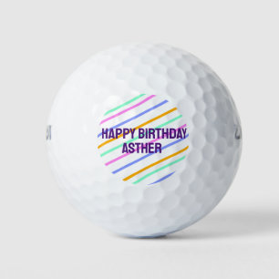 Colorful stripes happy birthday add name chevron golf balls