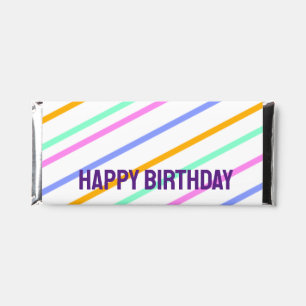 Colorful stripes happy birthday add name chevron hershey bar favors