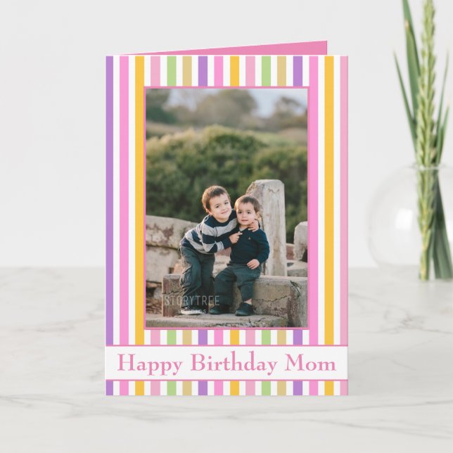 Colorful Stripes Happy Birthday Mom Card (Front)