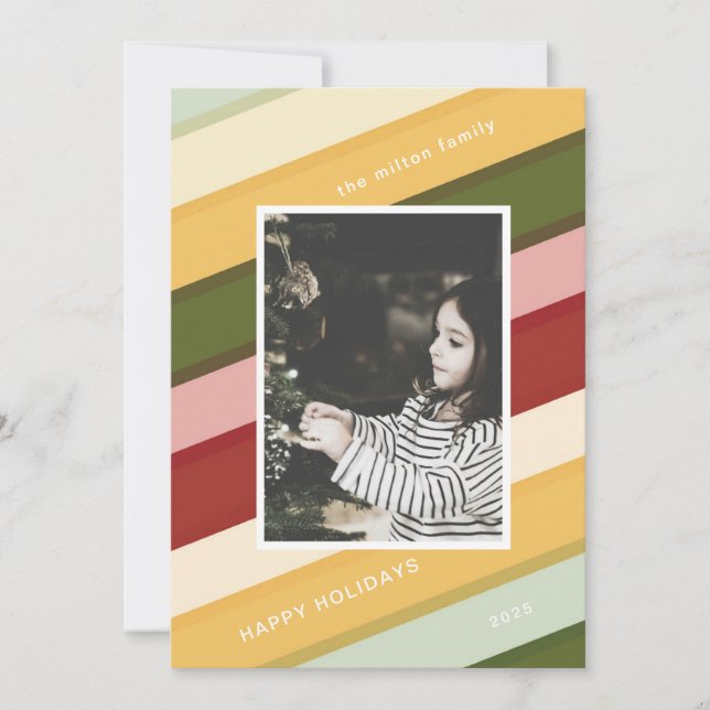 Colorful Stripes Holiday One Photo Card (Front)