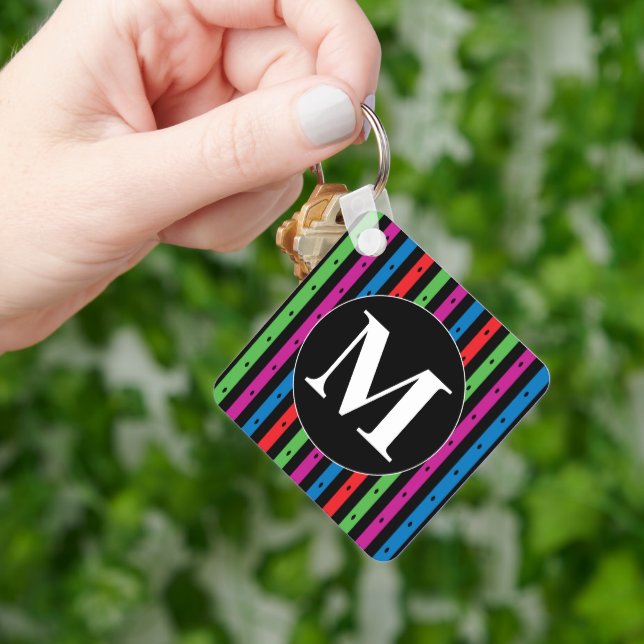 Colorful Stripes Keychain with Monogram (Hand)