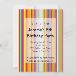 Colorful Stripes Kids Birthday Party Invitation