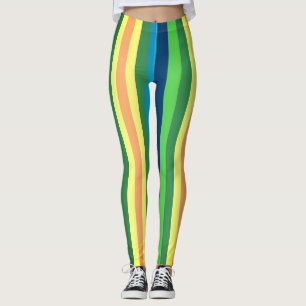 Colorful Stripes Leggings,Green,Blue Yellow Lines Leggings