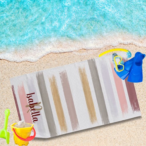 Colorful Stripes Monogram Modern Abstract Stylish  Beach Towel