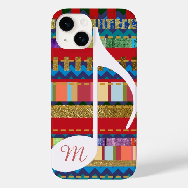 Colorful Stripes, Musical Note & Initial Case-Mate iPhone Case (Back)