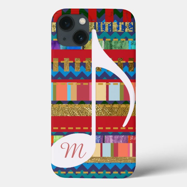 Colorful Stripes, Musical Note & Initial Case-Mate iPhone Case (Back)