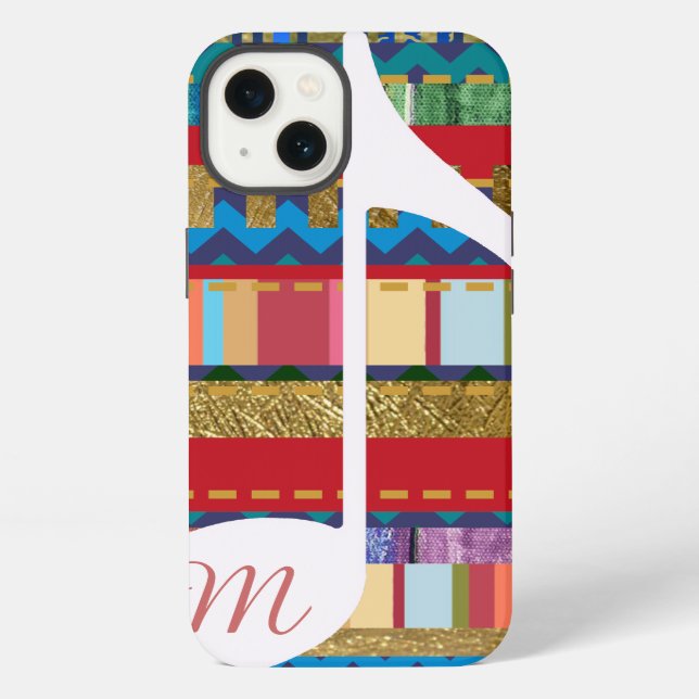 Colorful Stripes, Musical Note & Initial Iphone Case (Back)