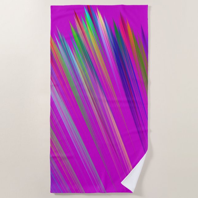 Colorful stripes on fuchsia background, modern  beach towel (Front)