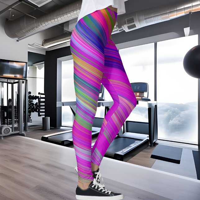 Colorful stripes on fuchsia background, modern leggings (Creator Uploaded)