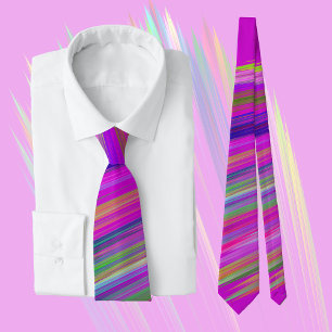 Colorful stripes on fuchsia background, modern neck tie