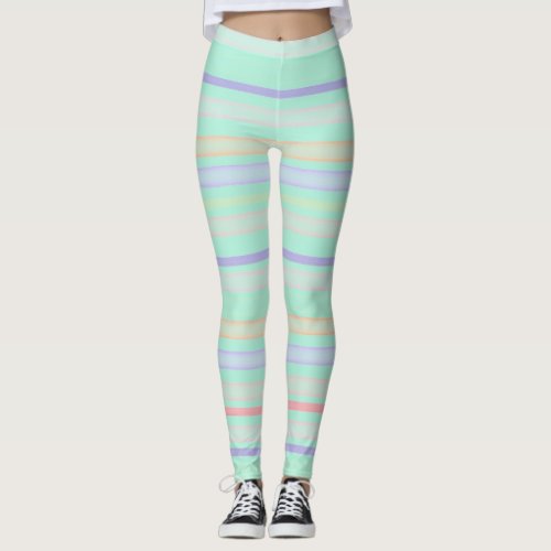 Colorful stripes on light turquoise leggings