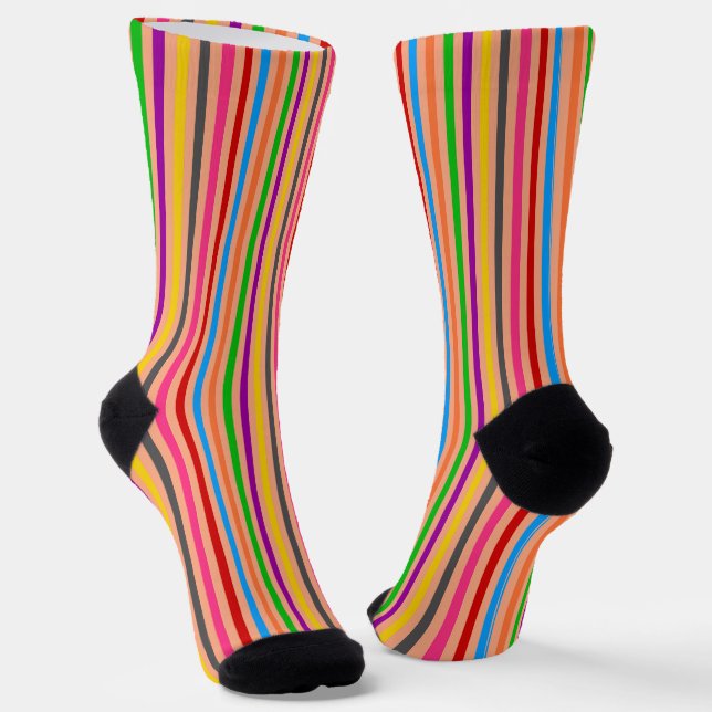 Colorful Stripes On Orange Pattern Design  Socks (Angled)