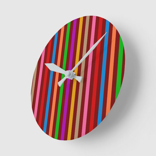 Colorful Stripes On Red Pattern Design  Round Clock (Angle)