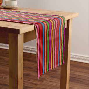 Colorful Stripes On Red Pattern Design  Short Table Runner