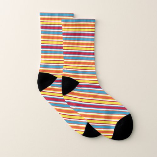 Colorful Stripes Orange Blue Yellow Red White Socks