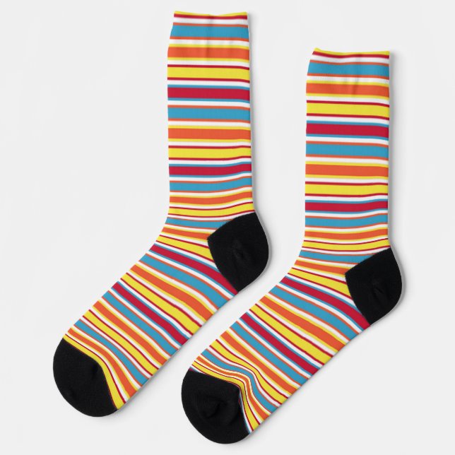 Colorful Stripes Orange, Blue, Yellow, Red, White Socks (Left)