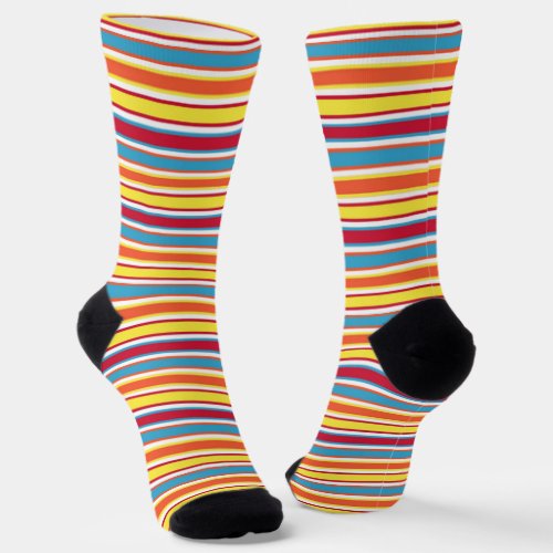 Colorful Stripes Orange Blue Yellow Red White Socks